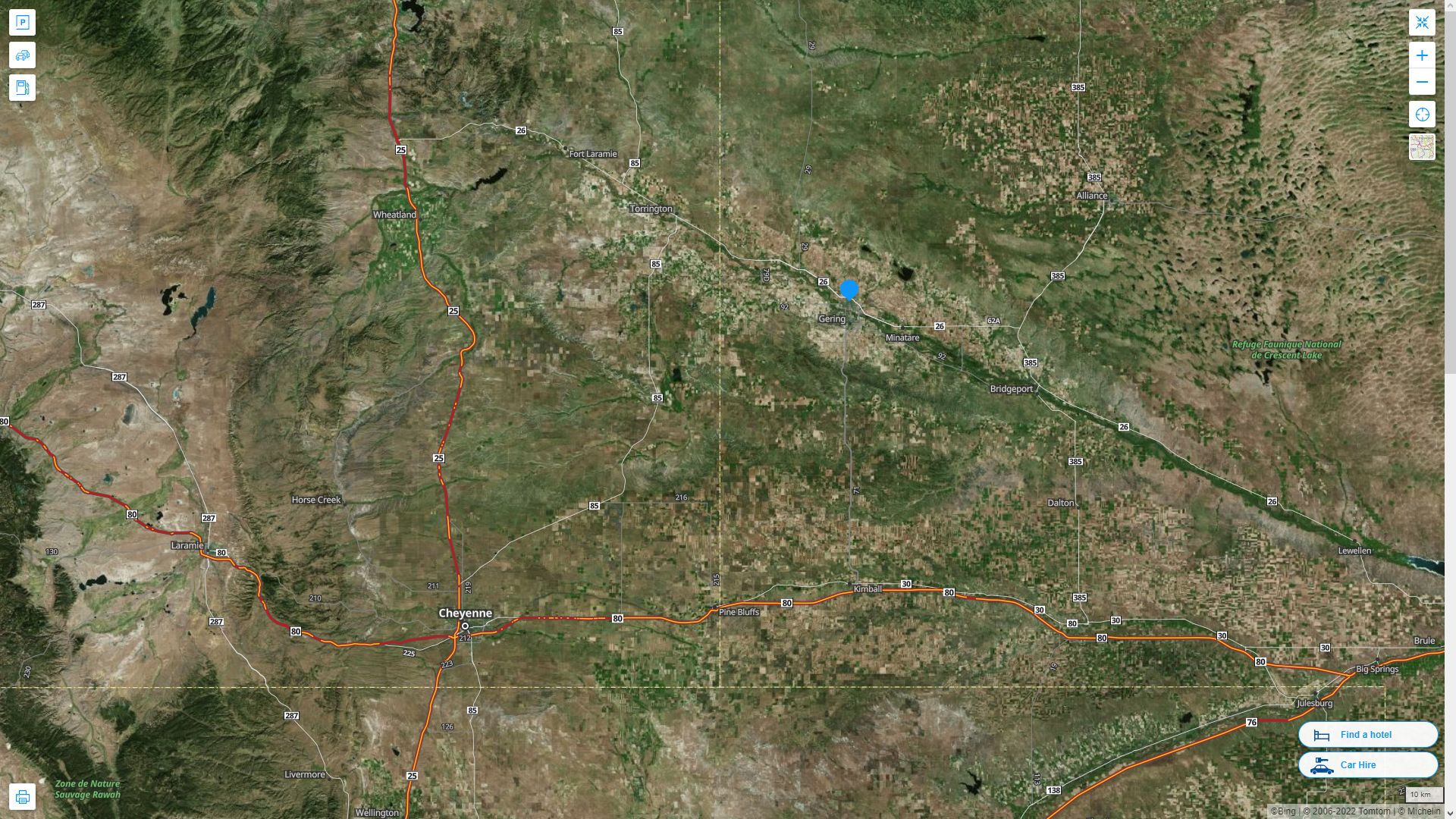 Scottsbluff Nebraska Highway and Road Map with Satellite View